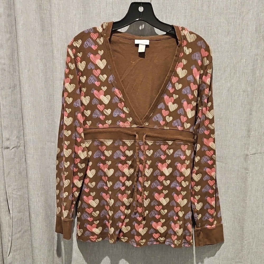 Limited Too Girls Brown Heart Hooded Waist Tie Tunic Top